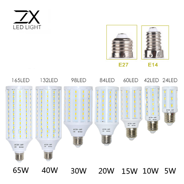 ZX E27 E14 B22 5W 10W 15W LED High Bright Corn Light Bulb AC220V