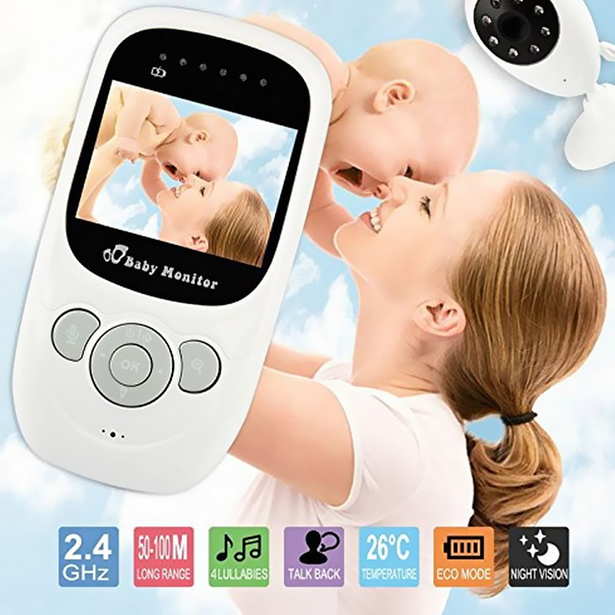 2.4inch 2.4G Wireless Baby Digital Audio Video Monitor Camera Night Vision Viewer Two-way Talk Temperature Monitor 13