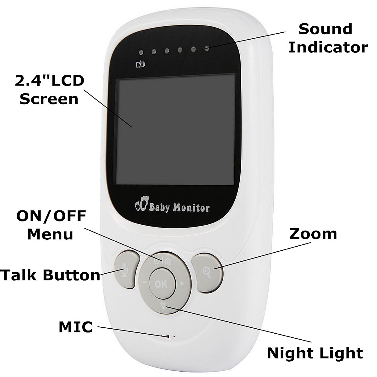 2.4inch 2.4G Wireless Baby Digital Audio Video Monitor Camera Night Vision Viewer Two-way Talk Temperature Monitor 15