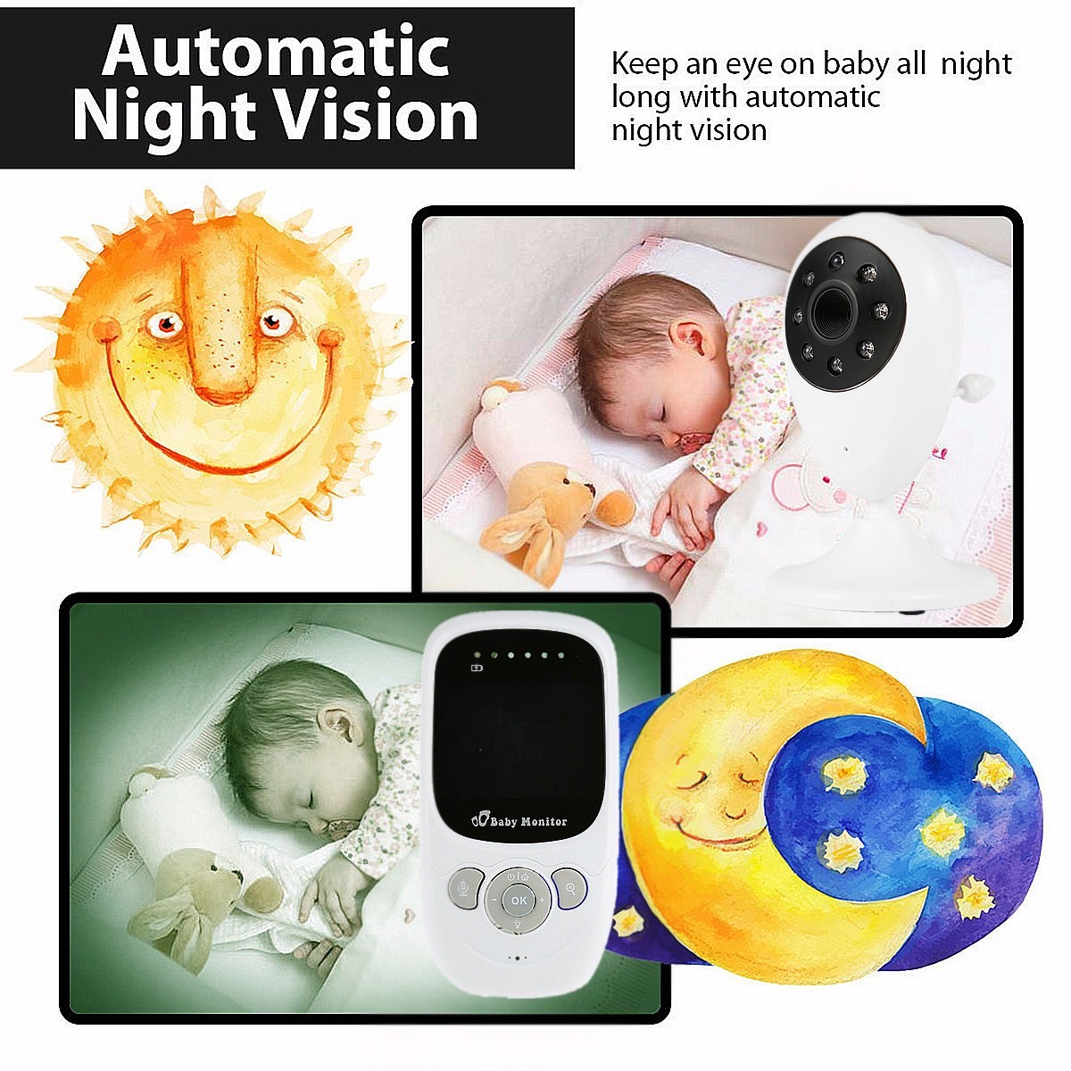 2.4inch 2.4G Wireless Baby Digital Audio Video Monitor Camera Night Vision Viewer Two-way Talk Temperature Monitor 11