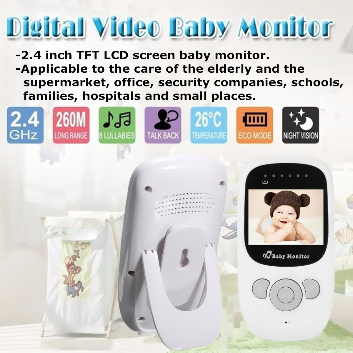 2.4inch 2.4G Wireless Baby Digital Audio Video Monitor Camera Night Vision Viewer Two-way Talk Temperature Monitor 10