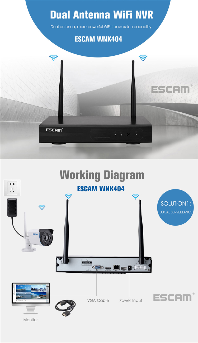 ESCAM WNK404 4CH 720P Outdoor IR Video Wireless Surveillance Security IP Camera CCTV NVR System Kit 23
