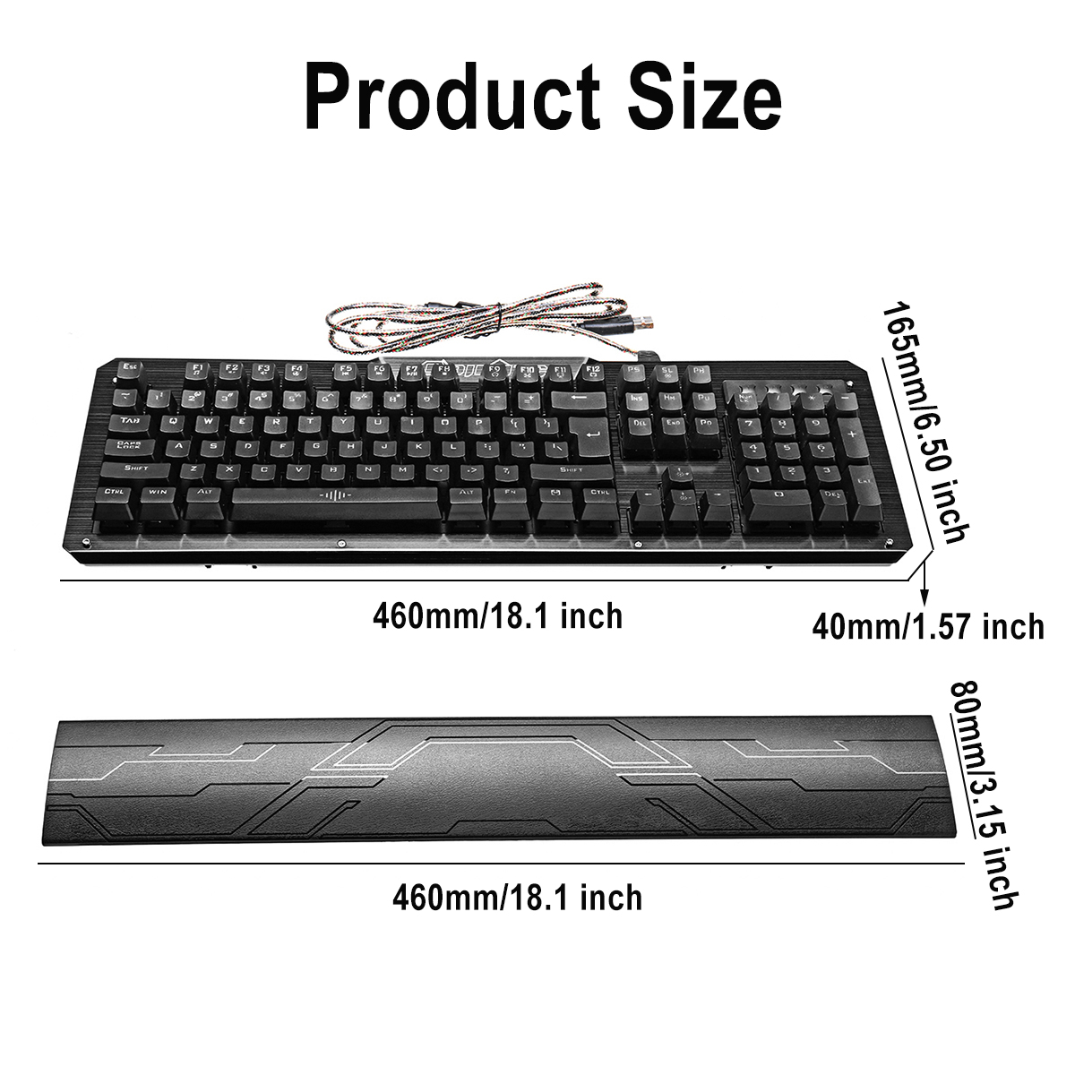 104Keys Blue Switch LED Backlight Mechanical Gaming Keyboard With Hand Holder USB Wired 21