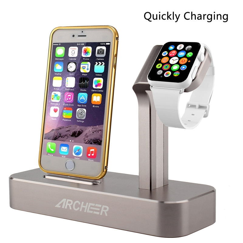 ARCHEER 2 in 1 Watch Stand Charging Station Dock Desktop Charger Adapter For iPhone 6S Apple Watch