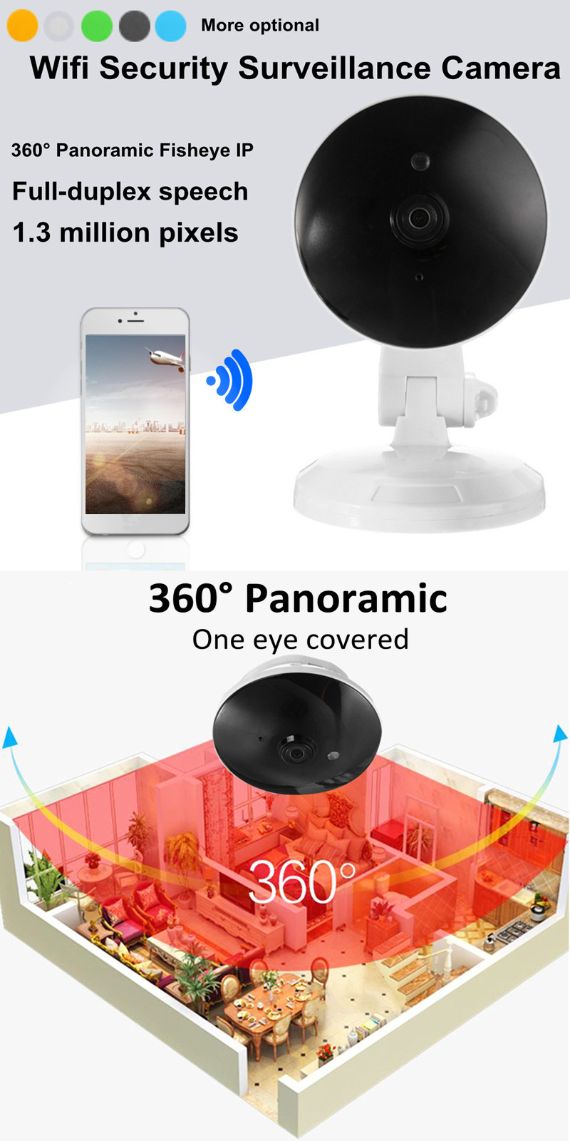 VR 360° 3D Panoramic 960P Fisheye IP Camera Wifi 1.3MP Home Security Surveillance Two Way Talk Audio 3