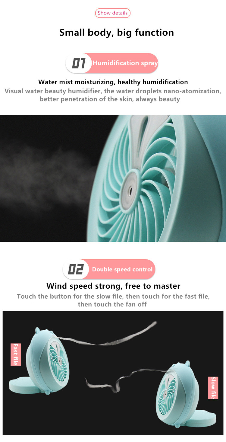 Honana DX-F1 Portable Mini USB Misting Fan Water Spray Fan Rechargeable Personal Cooling Mist Humidifier Fan 82