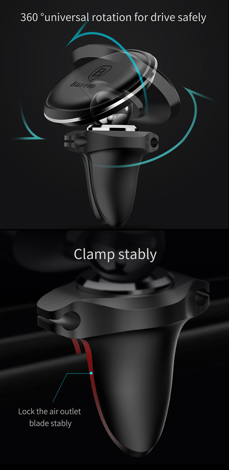 Baseus Cable Clip Magnetic Rotation Car Air Vent Phone Holder Stand for Samsung S8 iPhone X Xiaomi 20