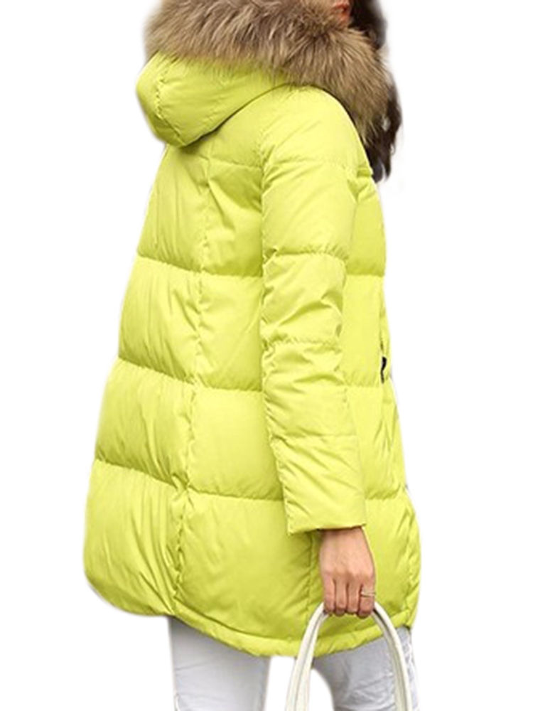 Casual Pure Color Faux Fur Hooded Women Down Coats