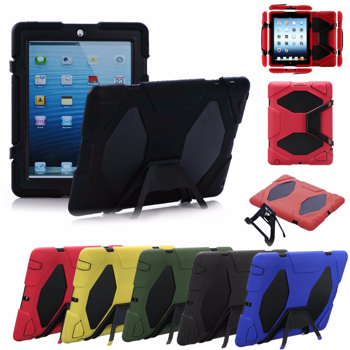 

Shockproof Heavy Duty Hard Case Cover With Stand For Apple iPad 2 3 4