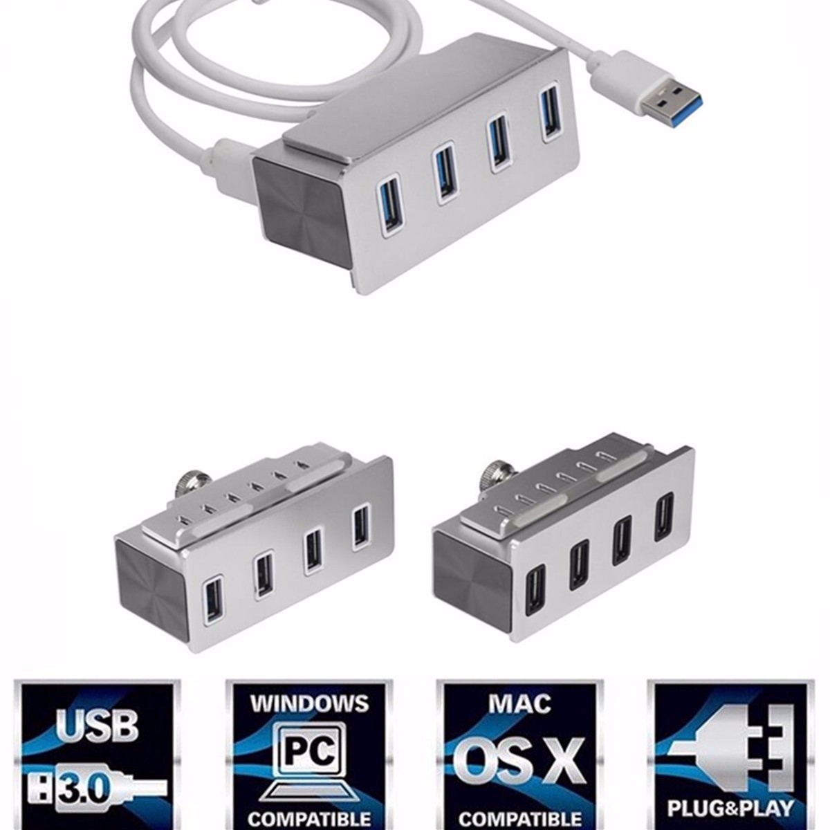High Speed 5Gbps 4 USB 3.0 Ports Clip Design Aluminum Alloy USB Hub for PC iMac 7
