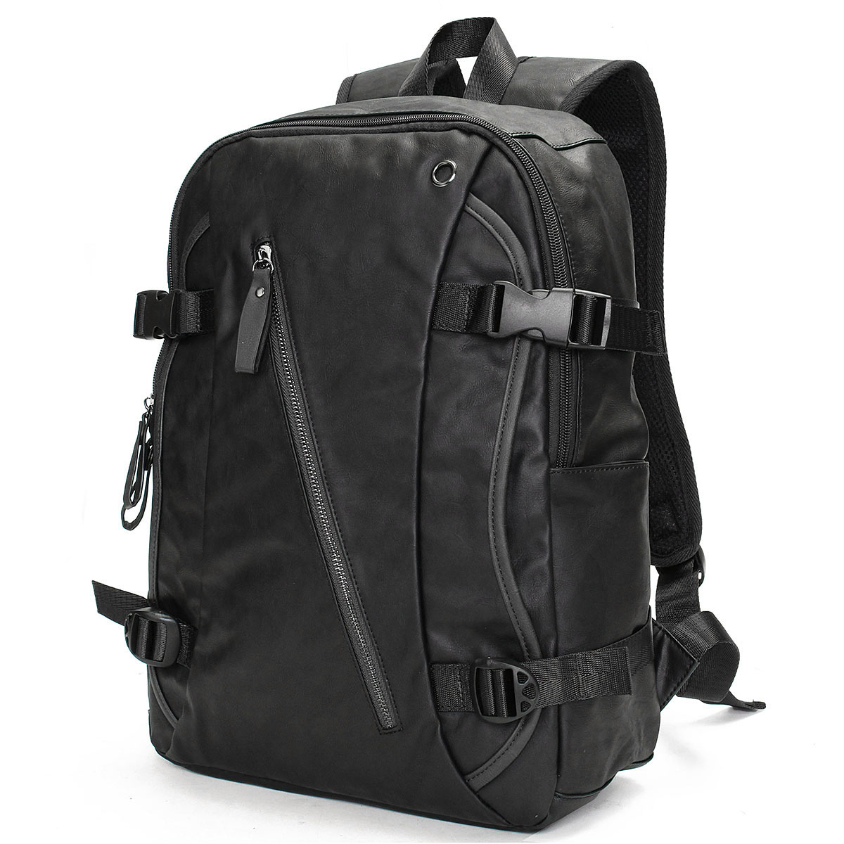 Men Vintage PU Leather Zipper Laptop Travel School Outdoor Backpack Bag Rucksack 12