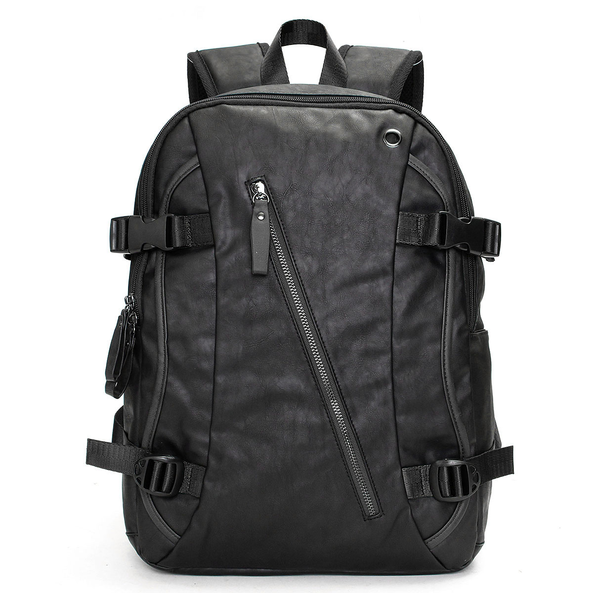Men Vintage PU Leather Zipper Laptop Travel School Outdoor Backpack Bag Rucksack 16