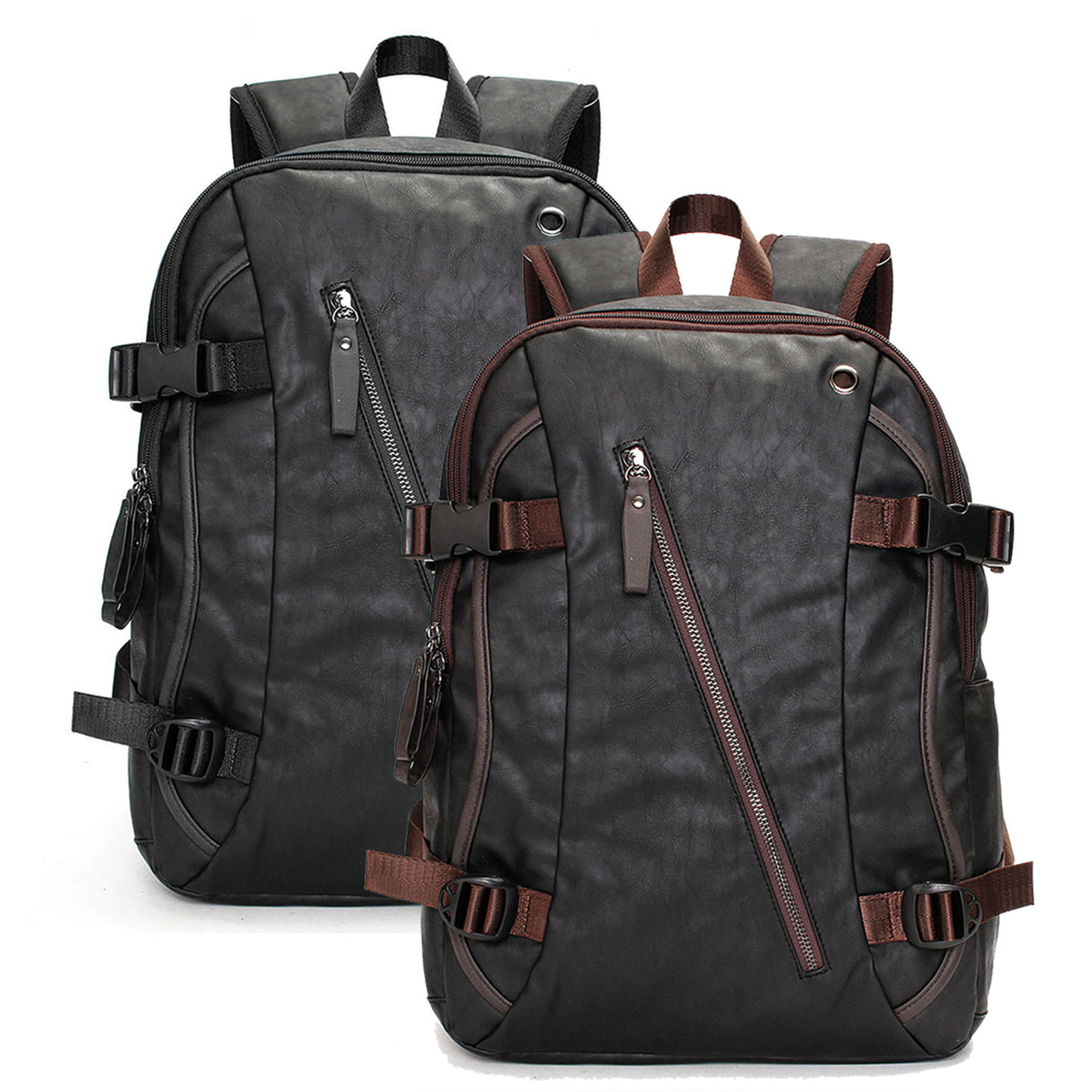 Men Vintage PU Leather Zipper Laptop Travel School Outdoor Backpack Bag Rucksack 76