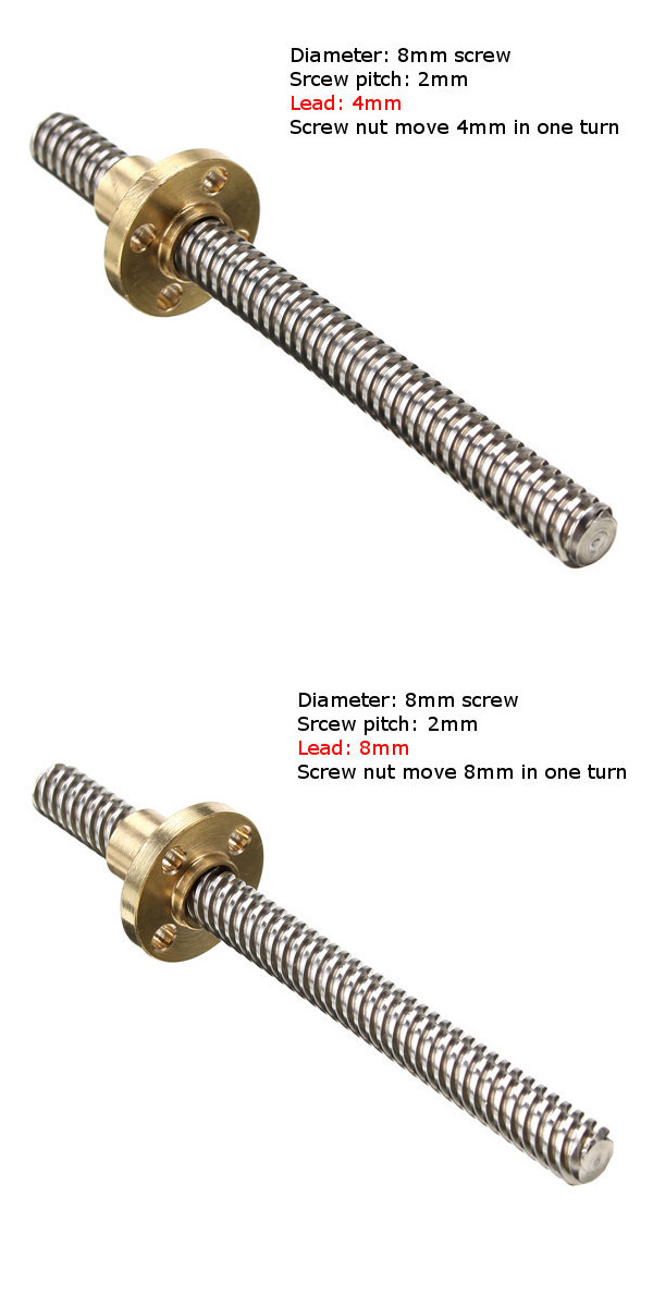 3D Printer T8 1/2/4/8/12/14mm 500mm Lead Screw 8mm Thread With Copper Nut For Stepper Motor 15