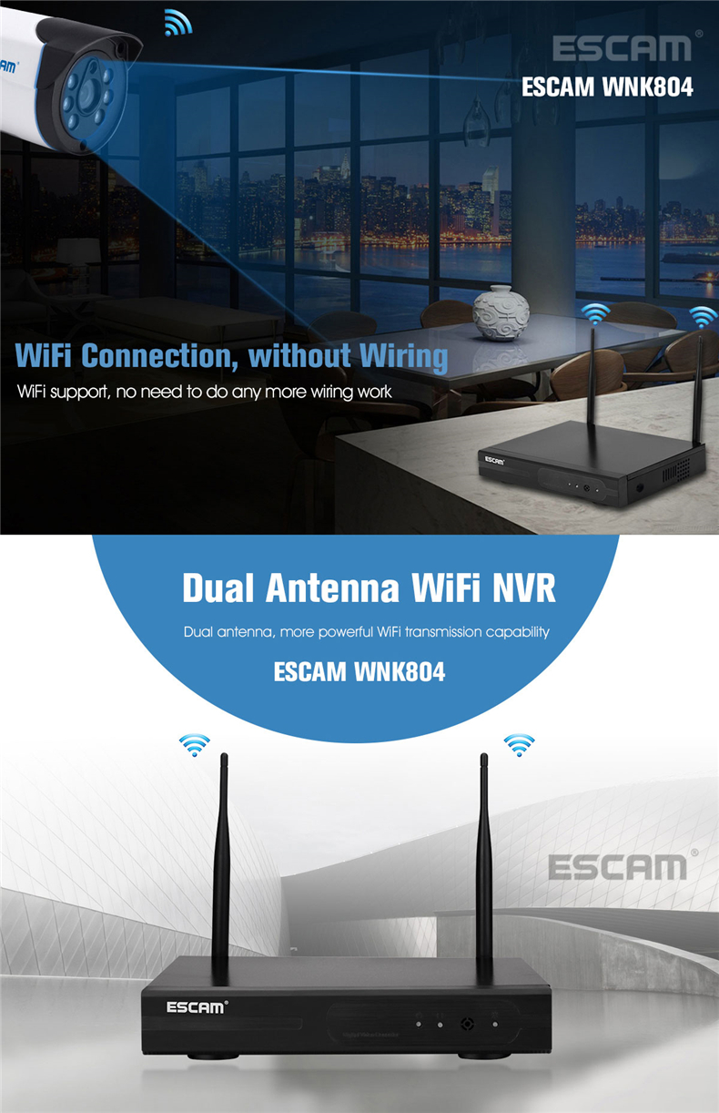 ESCAM WNK804 8CH 720P Wireless NVR Kit Outdoor Night Vision IP Bullet Camera Surveillance System 15