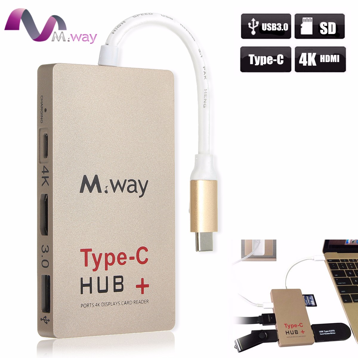 M.Way USB 3.1 Type-C to 4k HDMI USB 3.0 HUB USB-C Charger SD Card Reader Adapter