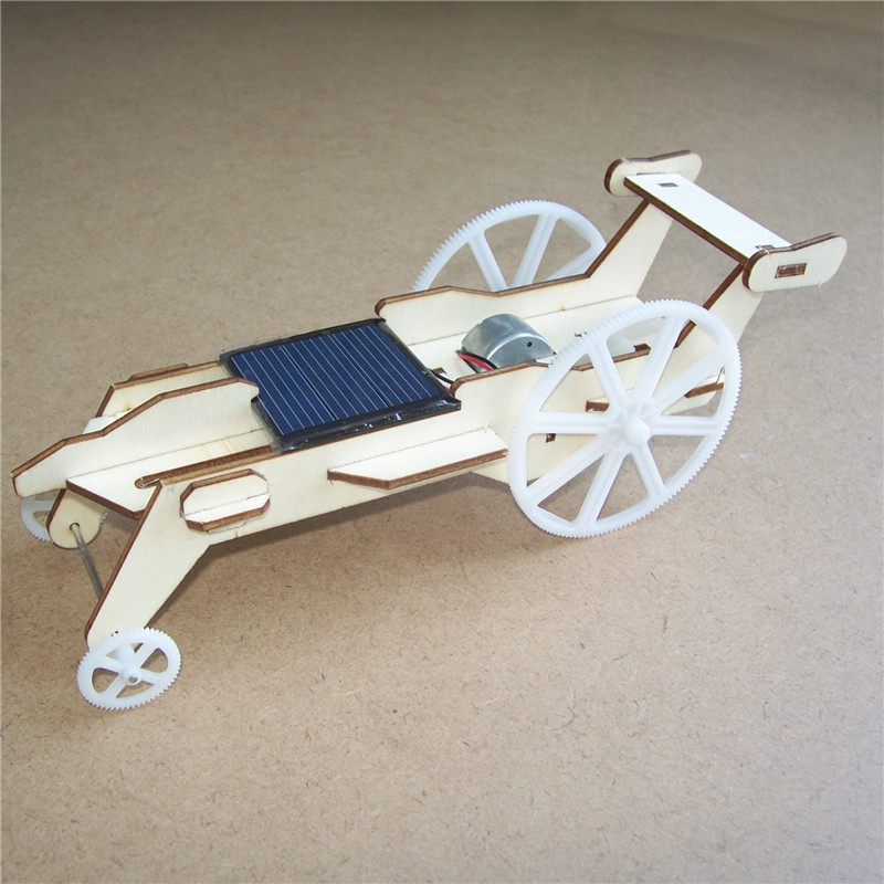 DIY Assembled Solar Wooden Toy Lunar Rover Car With Solar Plane & Motor 10