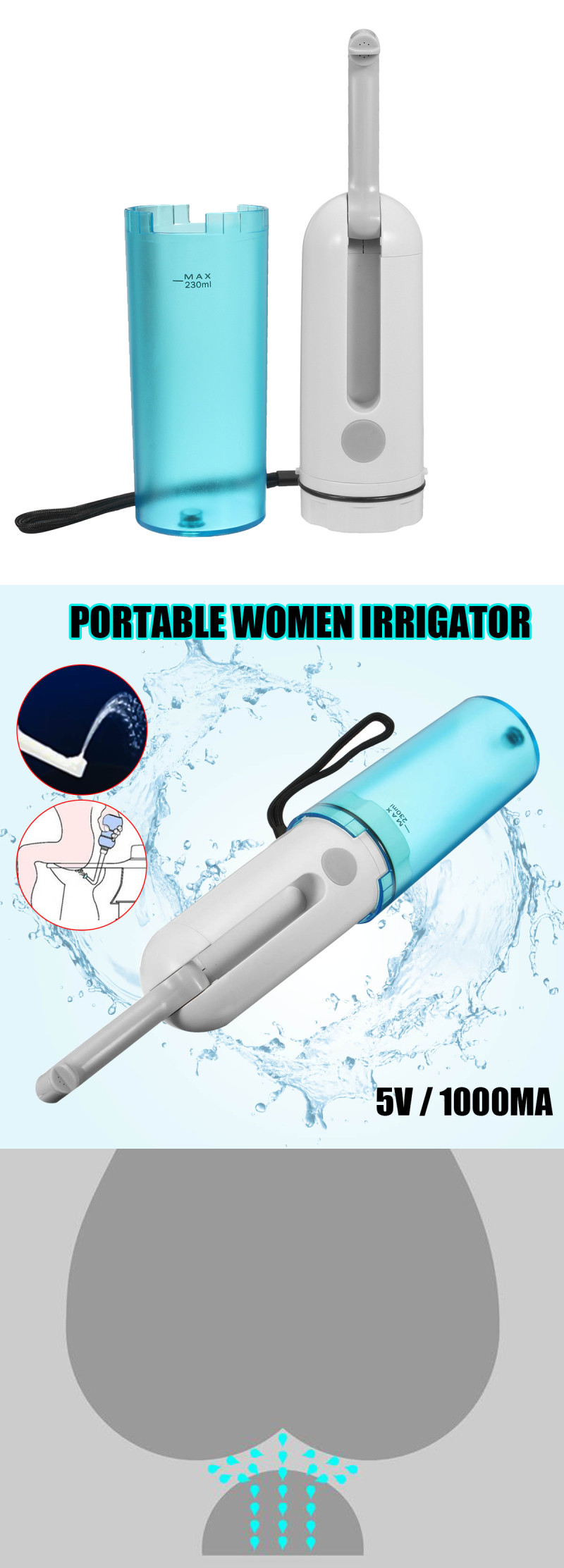 IPRee® Portable Electric Irrigator Handheld Bidet Travel Handy Sprayer Shattaf Toilet Wash Kit 4
