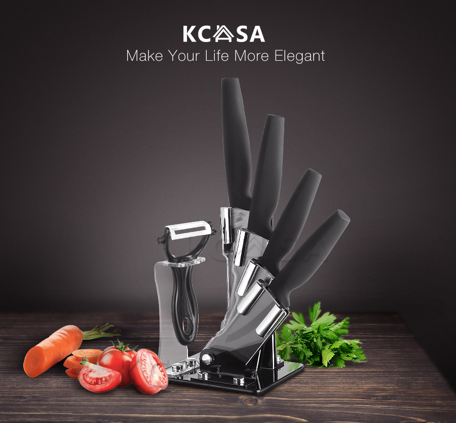 KCASA KC-Kf6 5 шт черный клинок Керамический нож Набор с держателем Многофункциональный Овощечистка Slicer Chef