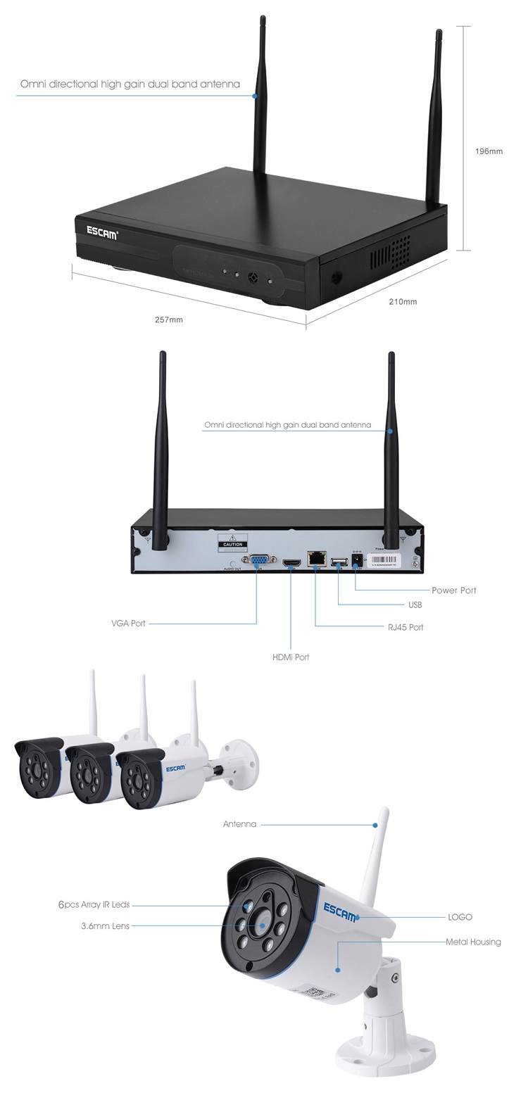 ESCAM WNK404 4CH 720P Outdoor IR Video Wireless Surveillance Security IP Camera CCTV NVR System Kit 20