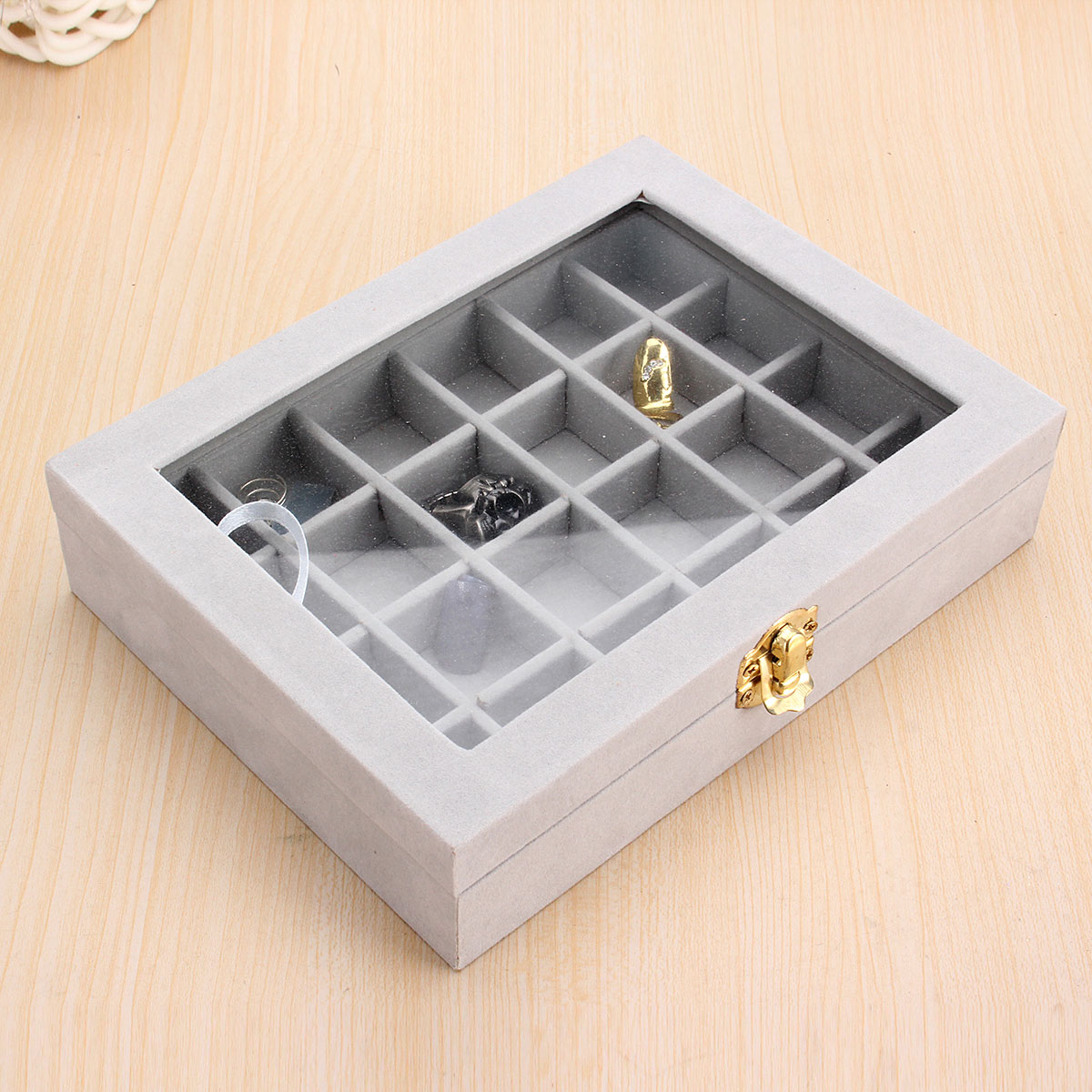 Velvet Glass Carboard Rings Earring Pendant Jewelry Collect Box Showcase