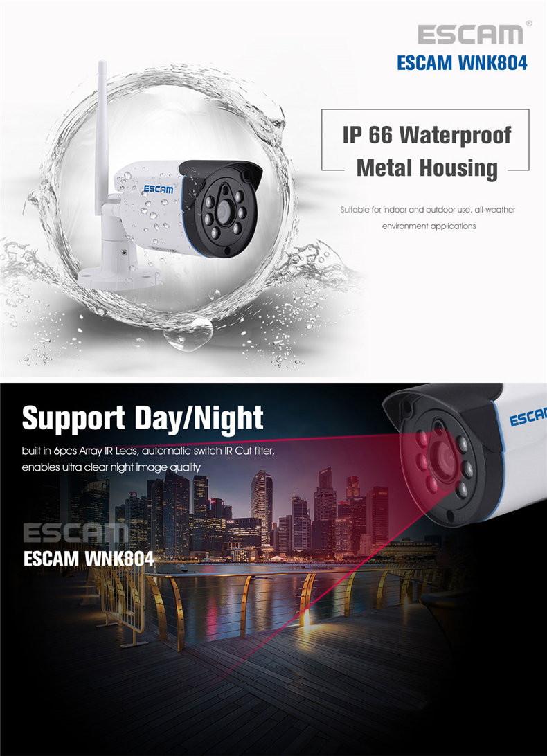 ESCAM WNK804 8CH 720P Wireless NVR Kit Outdoor Night Vision IP Bullet Camera Surveillance System 33