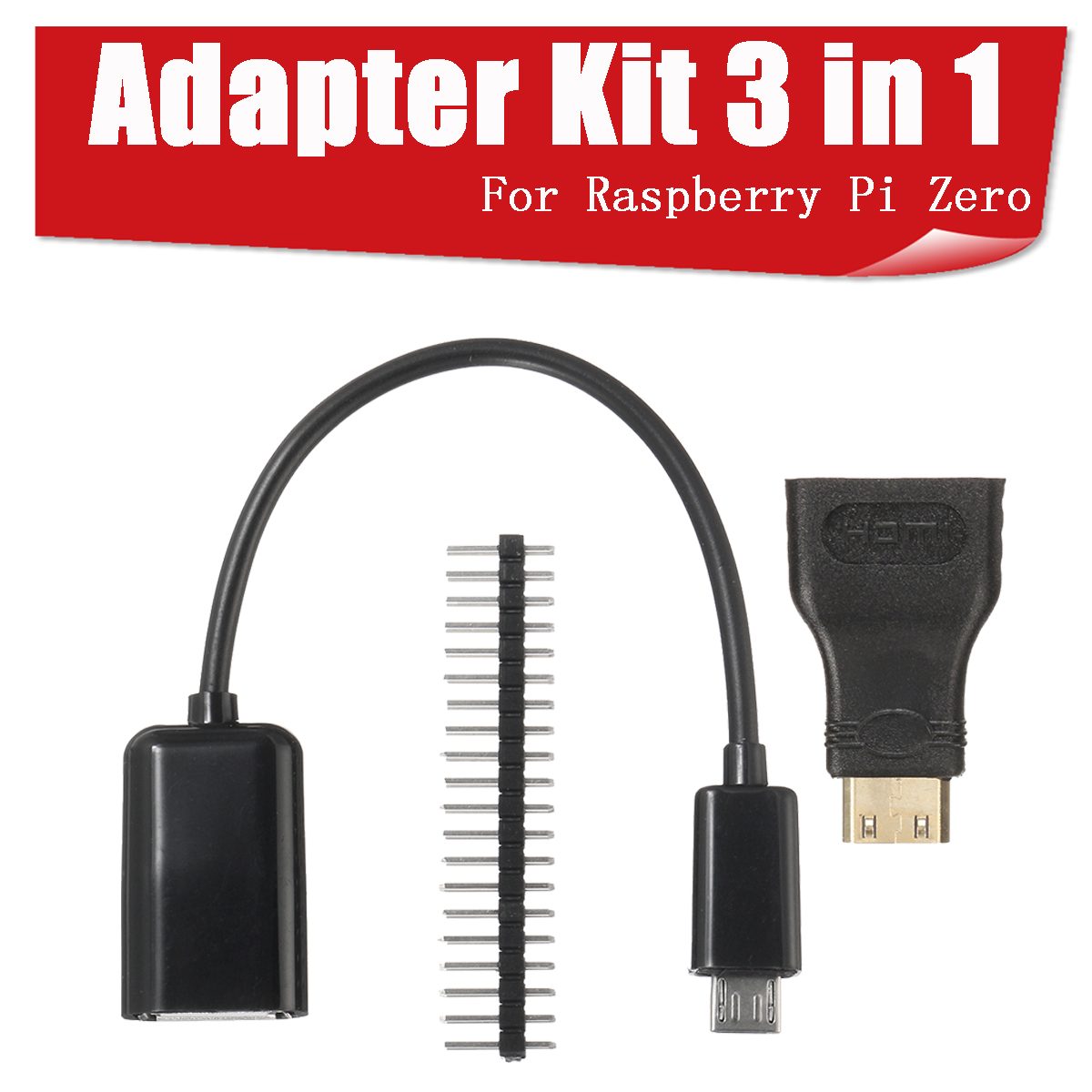 3 in 1 Mini HD to HD Adapter+Micro USB to USB Female Power Cable+40P Pin Kits For Raspberry Pi Zero 7