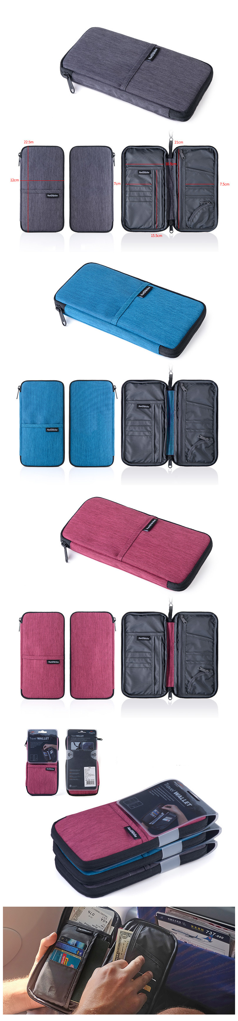 Naturehike NH17C001-B Travel Passport Card Bag Ticket Cash Wallet Pouch Holder For iphone 13