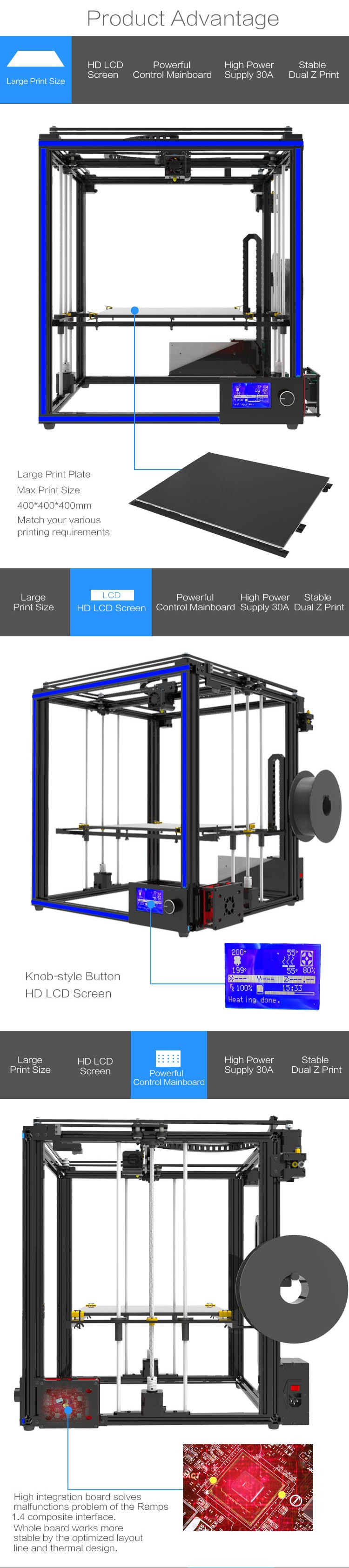 TRONXY® X5S-400 DIY Aluminum 3D Printer Kit 400*400*400mm Large Printing Size With Dual Z-axis Rod/HD LCD Screen/Double Fan 1.75mm 0.4mm Nozzle 18