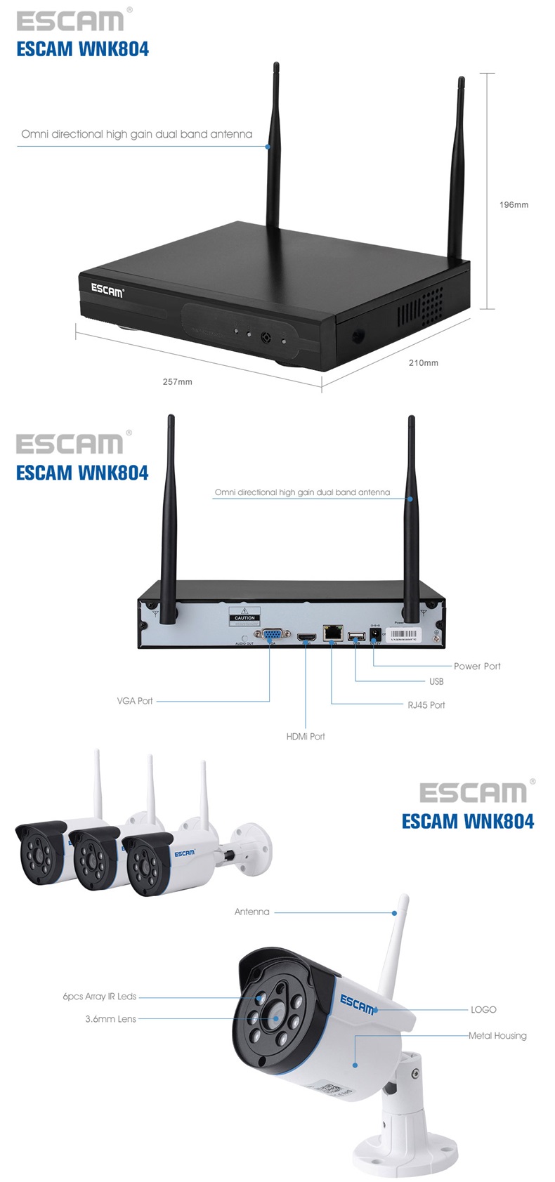 ESCAM WNK804 8CH 720P Wireless NVR Kit Outdoor Night Vision IP Bullet Camera Surveillance System 18