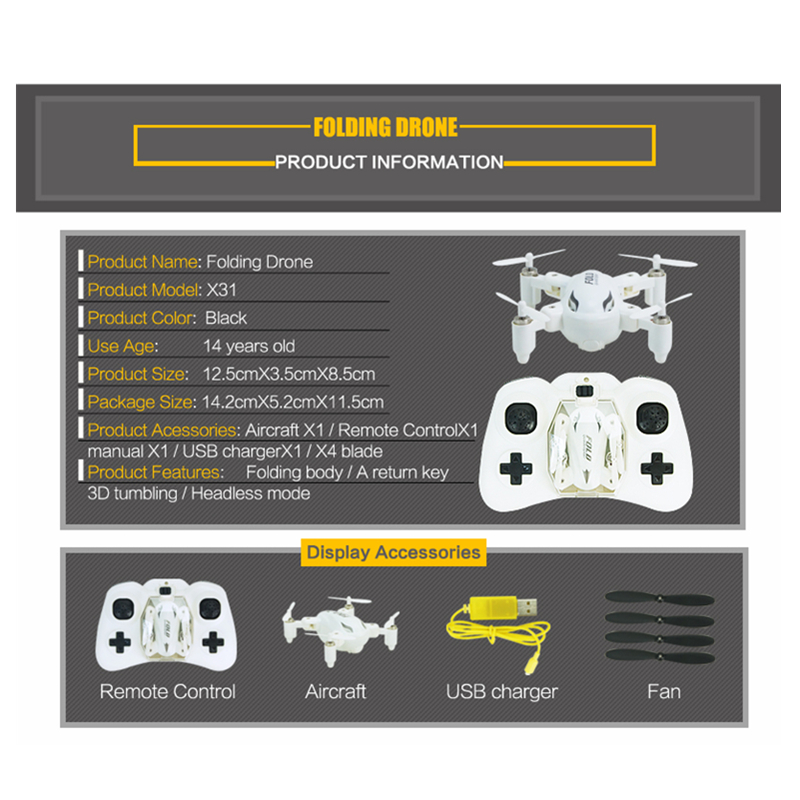 SY X31 With Foldable Arm Mini 2.4G 4CH Headless Mode RC Quadcopter RTF - Photo: 2