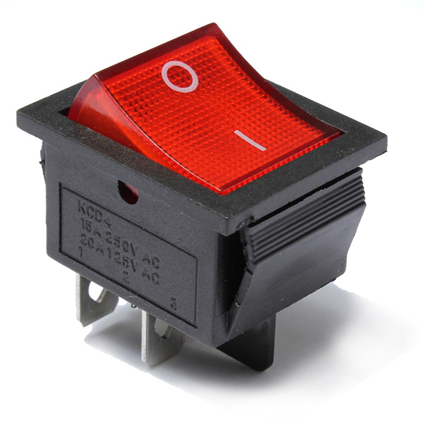 30pcs Red Light Lamp 4 Pin DPST ON-OFF Rocker Boat Push Button Switch 13A/250V 20A/125V 6