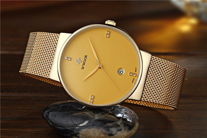 WWOOR 8018 Мода Мужские часы Casual Ультра тонкий чехол Бизнесмены из нержавеющей Steeel наручные часы