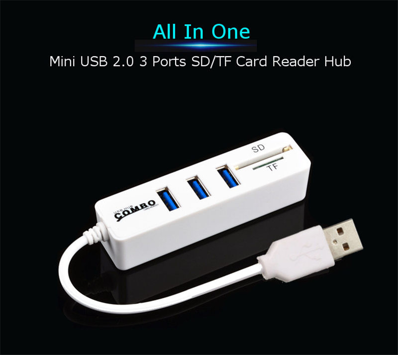 Mini 3 USB2.0 Ports Hub SD TF Card Reader Combo 6
