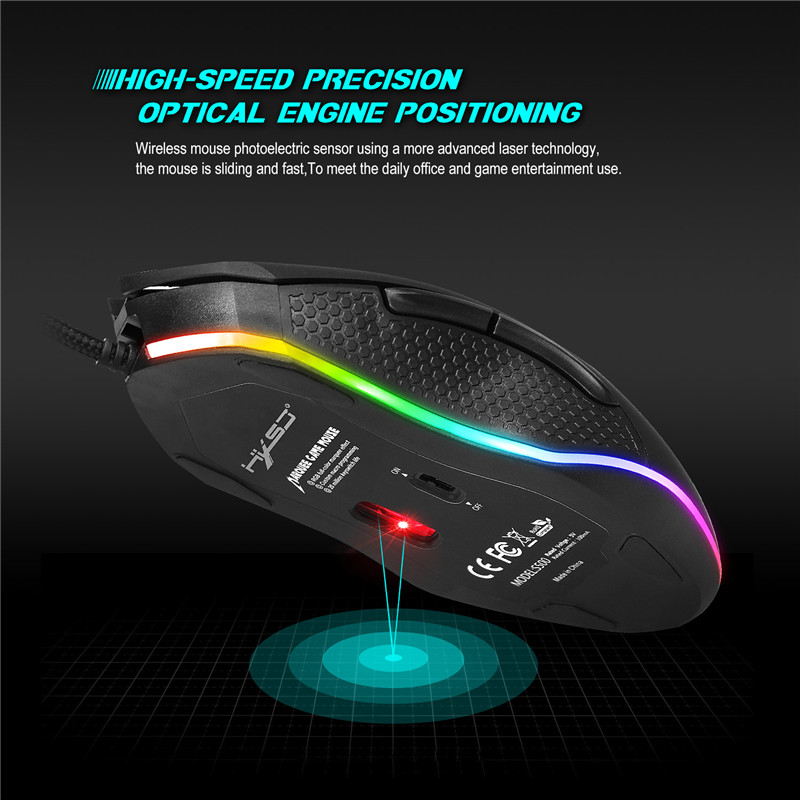 HXSJ S500 RGB Backlit Gaming Mouse 6 Buttons 4800DPI Optical USB Wired Mice Macros Define 13