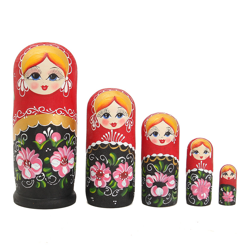 

New 5pcs/Set Wooden Dolls Martyoshka Nesting Russian Bbushka Toys Gift Flower