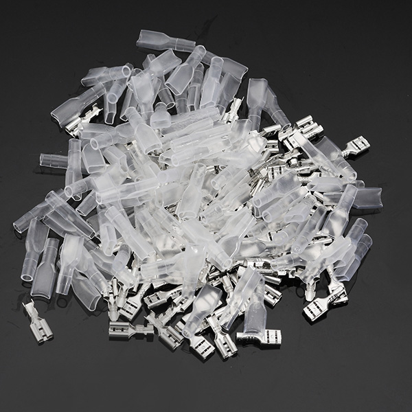 100Pcs Silver Crimp Terminals with Silicone Case Female Spade Quick Connector Terminal for Arcade Chain Cable 18