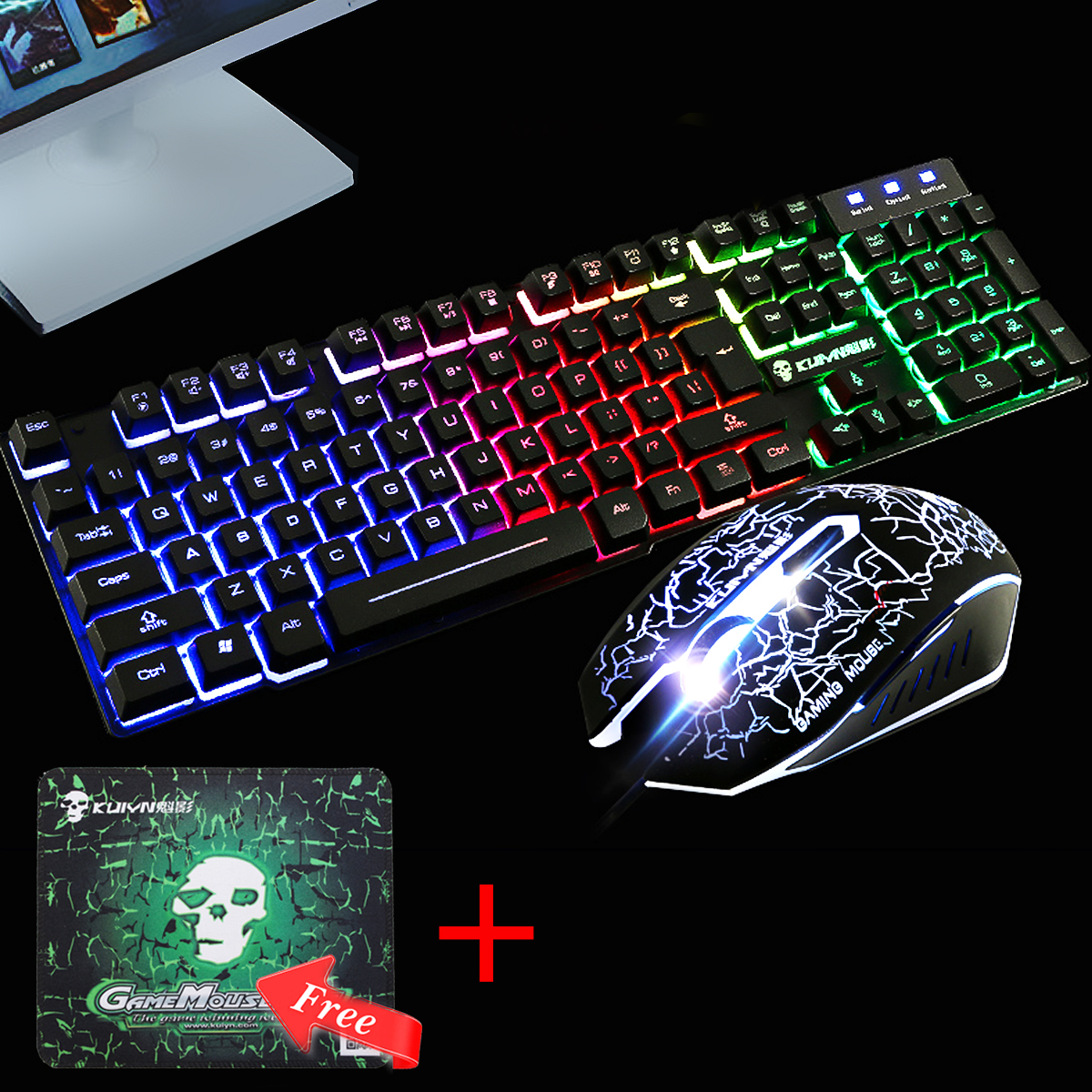 Colorful Backlight USB Wired Gaming Keyboard 2400DPI LED Gaming Mouse Combo with Mouse Pad 8