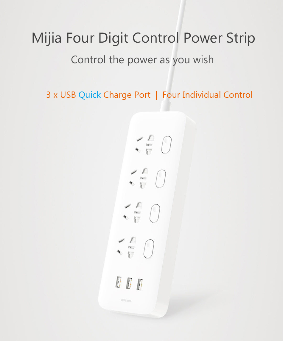 Original Xiaomi Mijia Four Digit Individual Control Power Strip Socket with 3 x USB Quick Charge 5