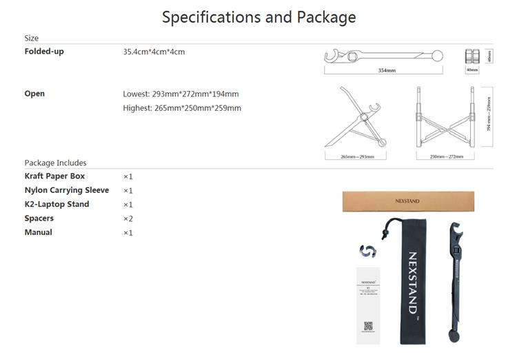 NEXSTAND™ K2 Laptop Stand Portable Adjustable Eye-Level Ergonomic for Apple MacBook PC Laptop 15