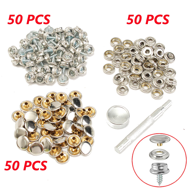 50Set Snap Fastener Screws With Attaching Tool