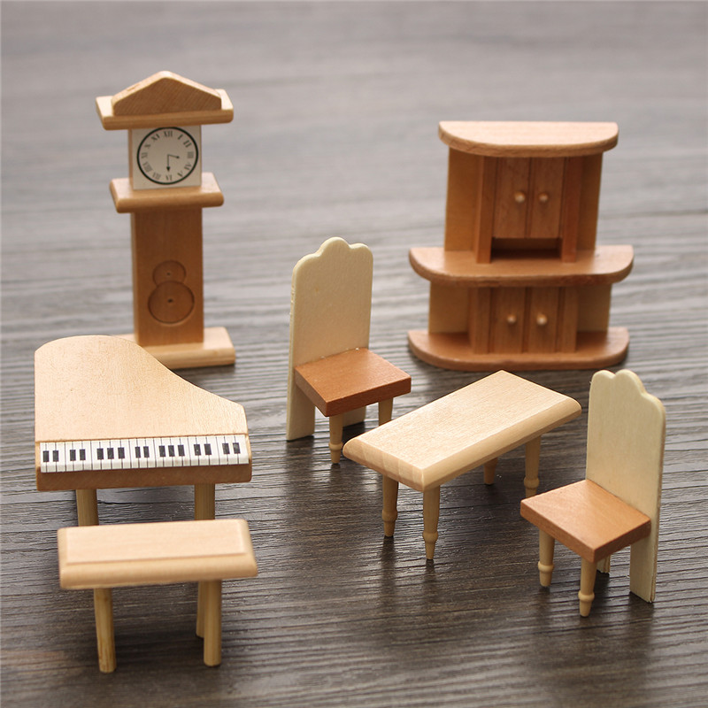 New 29 Pcs 1:24 Scale Dollhouse Miniature Unpainted Wooden Furniture Model Suite  Alexnld.com