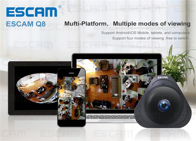 ESCAM Q8 960P 1.3MP 360 Degree VR Fisheye WiFi IR Infrared IP Camera Two Way Audio Motion Detector 20