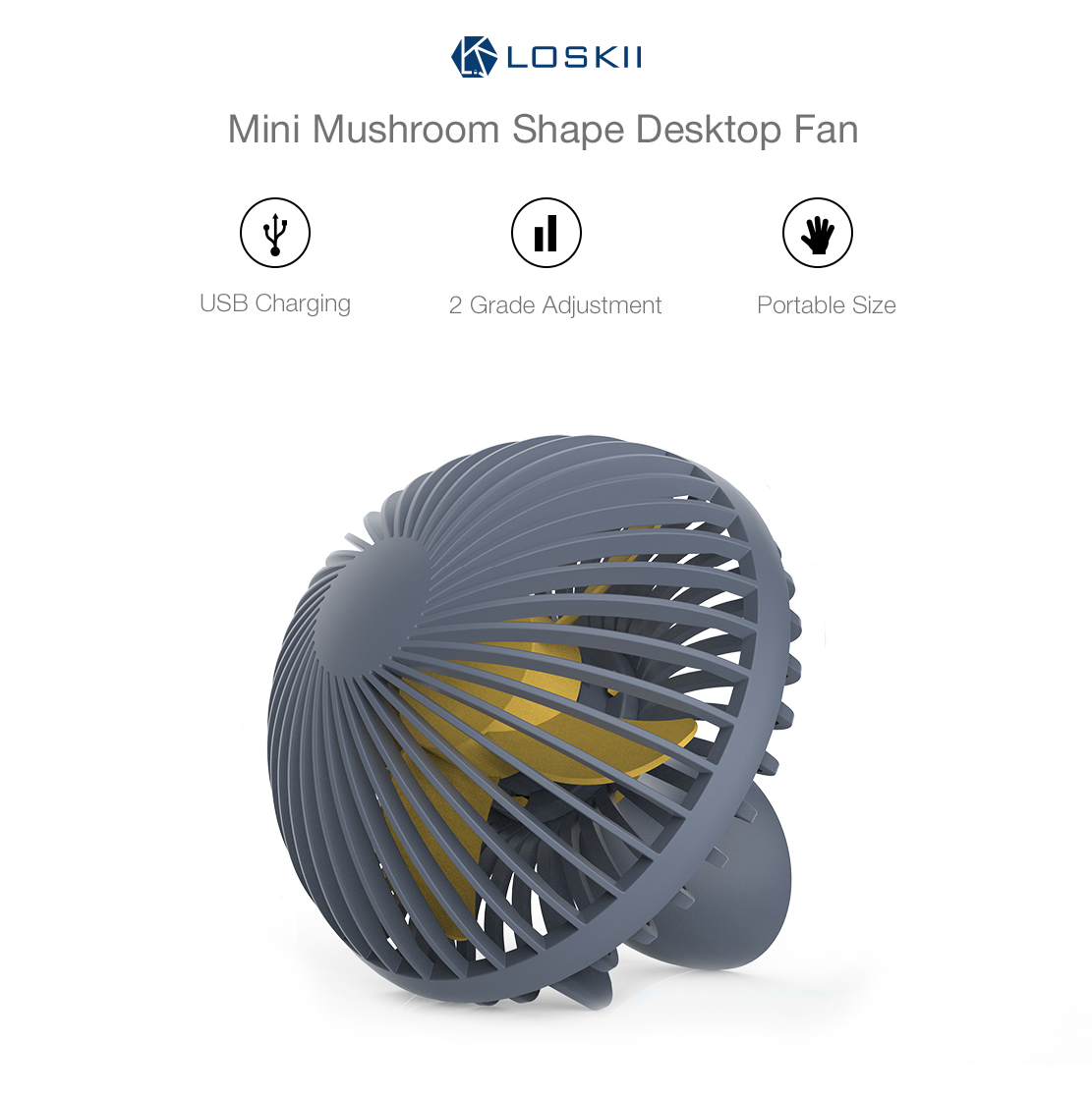 Loskii HF-200 Portable Mini Electronic Desktop Mushroom Shape Summer Cooling Fan 2 Grade Adjustment USB Charging Fan 57