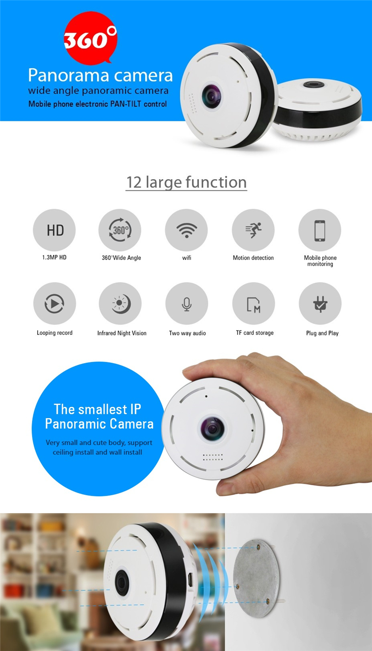 Mini 960P WiFi Panoramic Camera 360 Degree Fisheye IP Camera Home Security Surveillance CCTV Camera 7