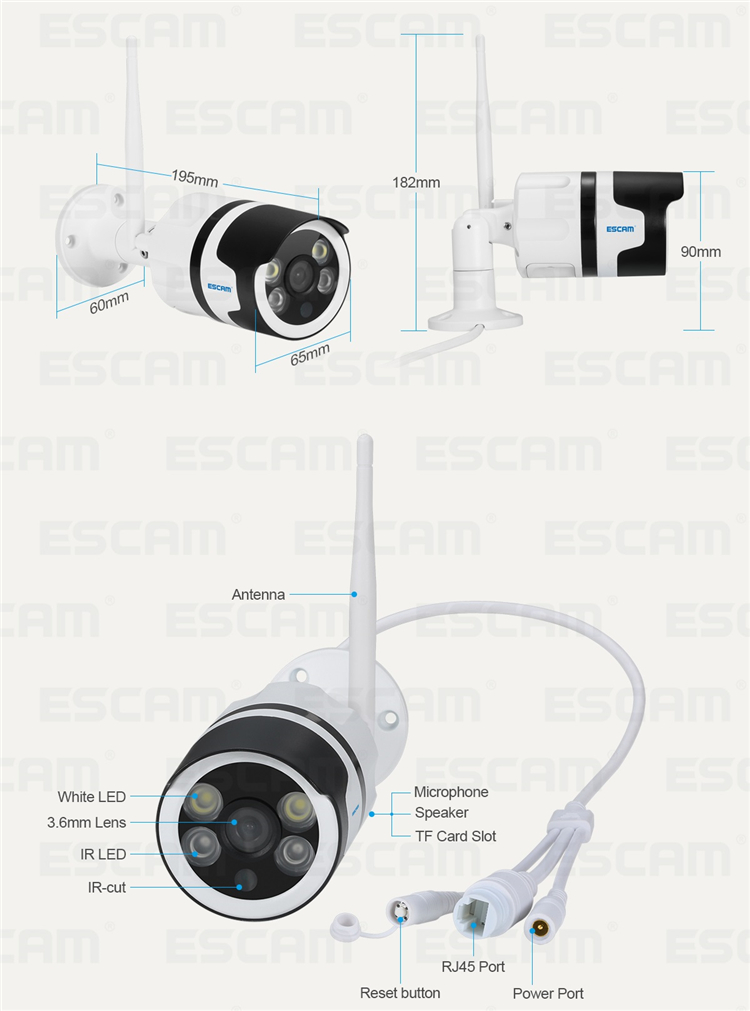 ESCAM QF508 1080P Wireless IP Camera Waterproof Surveillance Security Cameras Infrared Bullet Camera 158