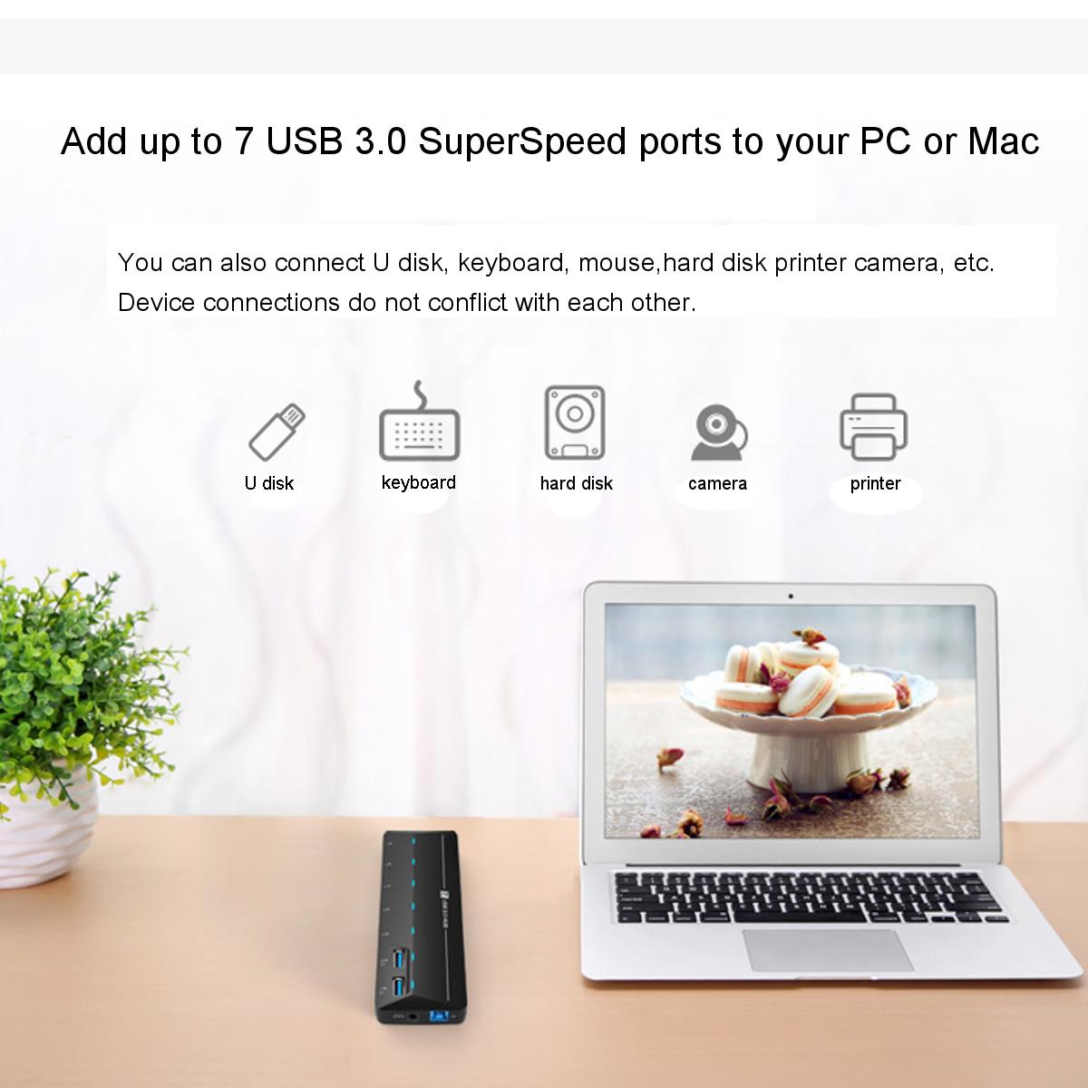 High Speed USB 3.0 7 Ports Hub with 1.5A Quick Charge Port 9