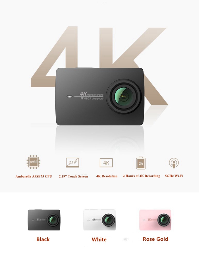 Xiaomi Yi 4K Sports Action Camera 2 Ambarella A9 Sony IMX377 Sensor F2 
