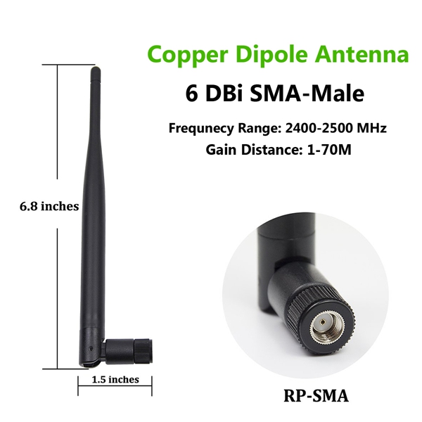 10pcs 2.4GHz 6dBi 50ohm Wireless Wifi Omni Copper Dipole Antenna SMA To IPEX For Monitoring Router 195mm 7