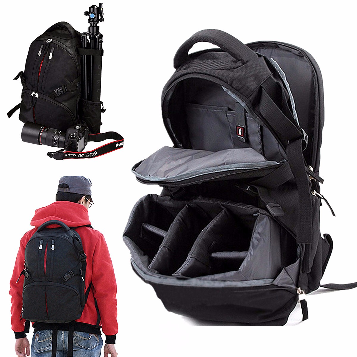 Nylon Waterproof Shockproof Camera Laptop Bag Lens Case Backpack For Canon Nikon SLR DSLR Camera 8